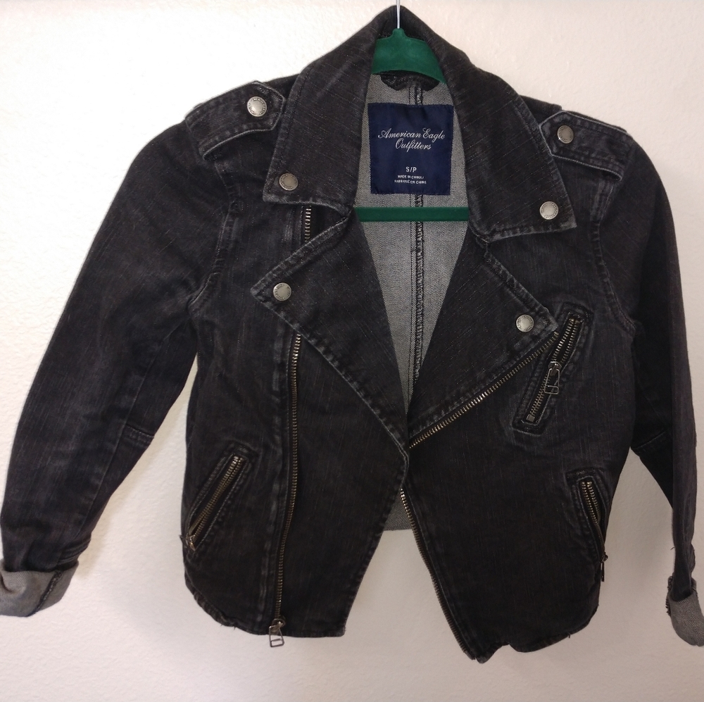 American Eagle Denim Moto Jacket Sz SM